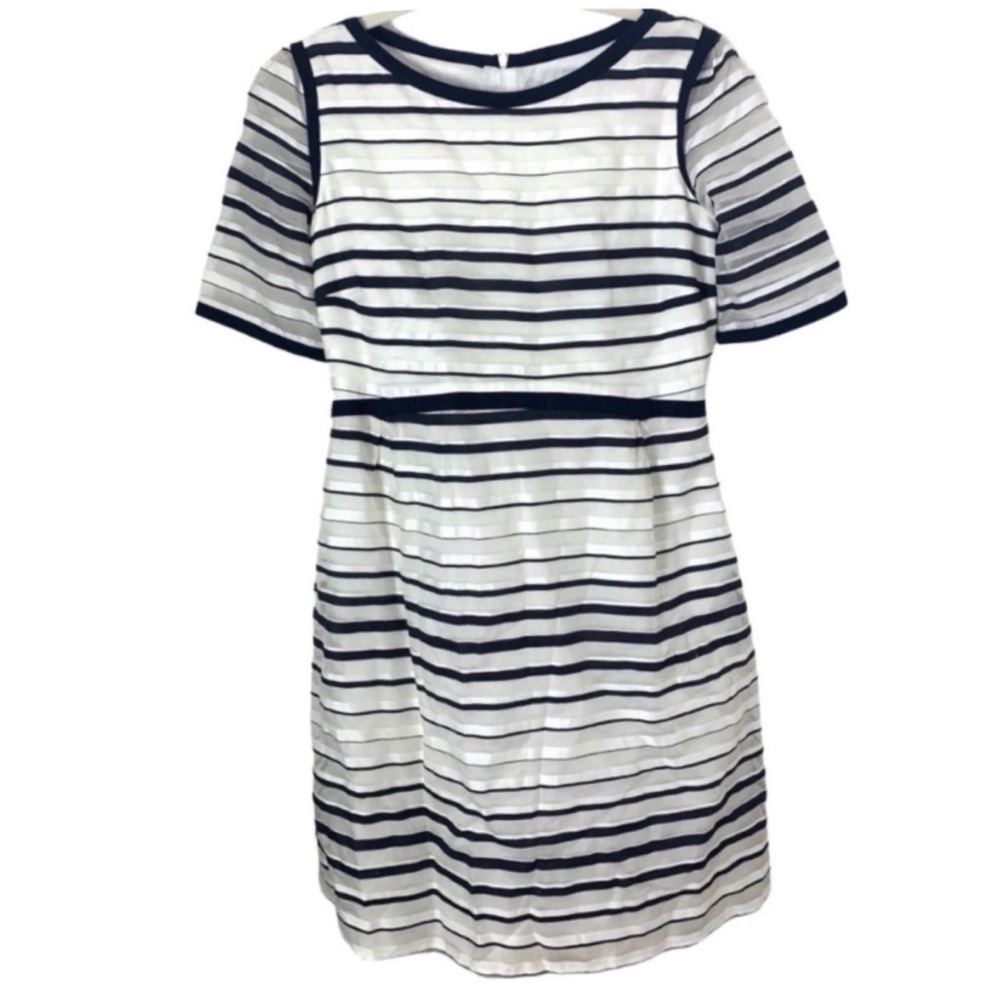 GOAT Size 8 Black & White Striped Organza Becky Dress U.K. Luxury Fashion